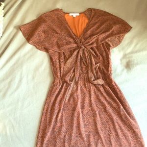 Chiffon midi dress, navy and rustic clay orange